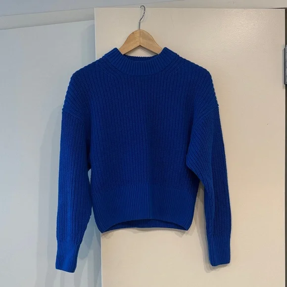 NEW Everlane 100% Cotton Texture Fisherman Crewneck Sweater in Blue, size XS - Picture 2 of 6